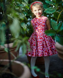 Sleeveless Abstract Floral Mikado Dress, Ruby/Fuchsia, Size 8-14