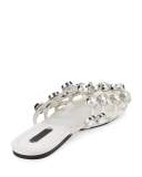 Amelia Jewel-Studded Leather Mule, White