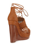 Angela Woven Leather Wedge Sandal, Nutmeg