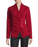 Gathered Asymmetric Surplice-Neck Cashmere Sweater, Ruby Red 