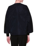 Bracelet-Sleeve Jewel-Neck Short Jacket, Navy