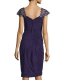 Embellished Cap-Sleeve Cocktail Dress