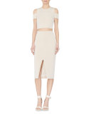 Vicki Cold-Shoulder Crop Top, Tan