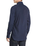Military-Style Washed Twill Sport Shirt, Navy