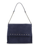 Paris Rocks Suede Shoulder Bag, Navy 