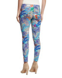 Paisley-Print Low-Rise Leggings, Turquoise/Purple