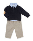 Half-Zip Sweater, Striped Shirt & Khaki Pants, Navy, Size 12-24 Months