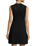 Sleeveless Rib-Stitched Zigzag Knit A-Line Dress, Black