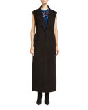 Long Sleeveless Bonded Wool Jacket, Black