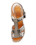 Intrecciato T-Strap 80mm Sandal, Argento Antique