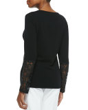 Cashmere Crochet-Sleeve Sweater