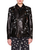 Hand-Painted Leather Biker Jacket, Black/Multi
