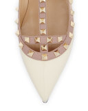 Rockstud Patent Caged Ballerina Flat, Light Ivory
