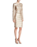 Lebell Sequined Long-Sleeve Crop Top, Light Pink