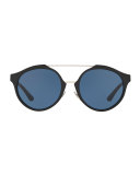 Monochromatic Round Double-Bridge Sunglasses