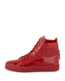 Men's Patent Leather High-Top Sneaker, Red