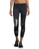 Cutout Capri Sport Leggings W/Mesh Insets, Khaki Combo