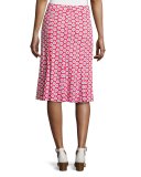 Jada Floral-Print Godet Skirt, Red