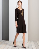 3/4-Sleeve V-Neck Dress, Petite