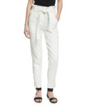 Lee Cropped Paperbag-Waist Pants, White