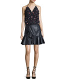 Mia Floral-Print Silk Camisole, Navy