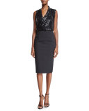 Sleeveless Embellished Draped Top, Black