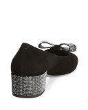 Crystal Bow 30mm Chunky-Heel Pump, Black