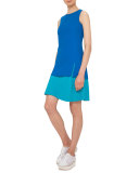 Colorblock Sleeveless Shift Dress, Azure/Turquoise