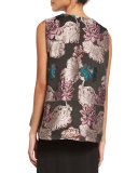 Floral-Brocade Trapeze Sleeveless Blouse, Multi