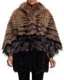 Layered Fox Batwing-Sleeve Jacket, Light Gray/Black