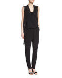 Stassi Asymmetric-Drape Jumpsuit, Black