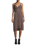 Saige Striped Stretch Silk Dress, Rickrack Khaki