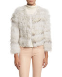 Fawn Rabbit & Fox Fur Bomber Jacket, Gray/White