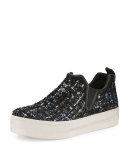 Joy Tweed Platform Skate Sneaker, Black/Blue
