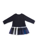 Orlia Long-Sleeve Quilted Combo Dress, Navy, Size 12M-3
