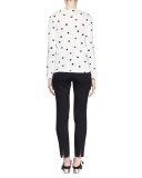 Long-Sleeve Dot-Print T-Shirt, White/Black