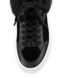 Poppy Faux-Fur High-Top Sneaker, Black