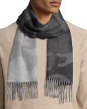 Colorblock Camouflage Cashmere Scarf w/Fringe