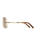 Isidora Metal Aviator Sunglasses, Rose Gold