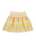 Striped Mesh A-Line Skirt, Yellow/Pink, Size 4-10
