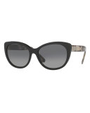 Check-Trim Polarized Cat-Eye Sunglasses, Black