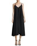 Sleeveless Washed Poplin Swing Dress, Black
