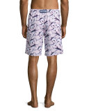 Okoa Shark-Print Swim Trunks, Pink