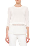 3/4-Sleeve Lace-Hem Pullover, Cream