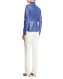 Lightweight Lambskin Paneled Zip-Front Jacket, Blue