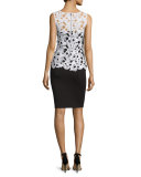 Sleeveless Lace Combo Cocktail Sheath Dress
