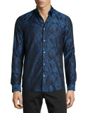 Grecca Geo-Print Woven Sport Shirt, Navy