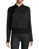 Long-Sleeve Stretch Silk Pullover Shirt, Black