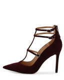 Hayes Suede Caged Pointed-Toe Pump, Port Wine
