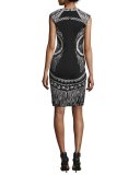 Sleeveless Embroidered Sheath Dress, Black